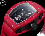 Richard Mille RM 052 Super Clone Red Carbon Case Skull Skeleton Dial Red Rubber Strap Luxury Sports Wristwatch image 9