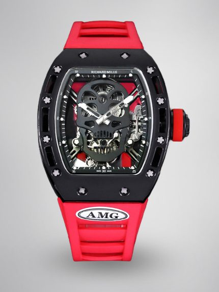 Super Clone Richard Mille RM052 Titanium Skeleton Tourbillon Watch with Red Rubber Strap image 1