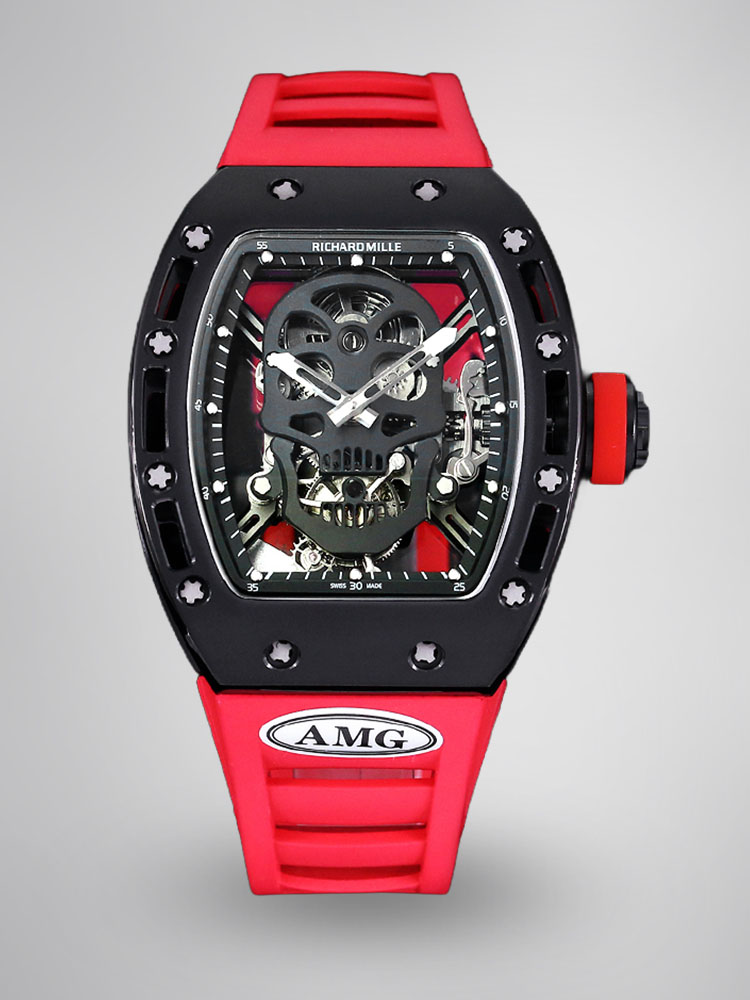 Super Clone Richard Mille RM052 Titanium Skeleton Tourbillon Watch with Red Rubber Strap image 1 Super Clone Richard Mille RM052 Titanium Skeleton Tourbillon Watch with Red Rubber Strap image 1