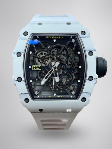 Best Super Clone RICHARD MILLE RM35-01 White Carbon Skeleton Dial Watch – Super Clone Quality image 1