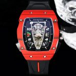 Luxury Sport Super Clone Richard Mille RM 40-01 Red Carbon Fiber Case Watch With Black Rubber Strap image 3