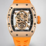 Richard Mille RM 052 Upgraded Tourbillon Movement Skull Rose Gold Super Clone - Orange Rubber Strap image 1
