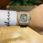 Richard Mille RM 023 Super Clone, Rose Gold Diamond-Set Case Skeleton Dial Black Rubber Strap Luxury Automatic Sports Wristwatch image 8