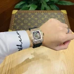 Richard Mille RM 023 Super Clone, Rose Gold Diamond-Set Case Skeleton Dial Black Rubber Strap Luxury Automatic Sports Wristwatch image 10
