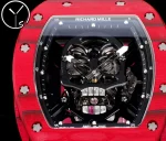 Richard Mille RM 052 Super Clone Red Carbon Case Skull Skeleton Dial Red Rubber Strap Luxury Sports Wristwatch image 10
