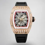 Richard Mille RM 023 Super Clone, Rose Gold Diamond-Set Case Skeleton Dial Black Rubber Strap Luxury Automatic Sports Wristwatch image 1