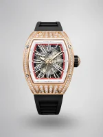 Richard Mille RM 023 Super Clone, Rose Gold Diamond-Set Case Skeleton Dial Black Rubber Strap Luxury Automatic Sports Wristwatch image 1