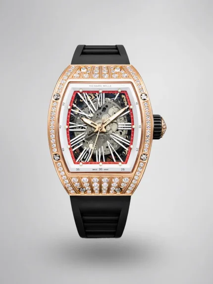 Richard Mille RM 023 Super Clone, Rose Gold Diamond-Set Case Skeleton Dial Black Rubber Strap Luxury Automatic Sports Wristwatch image 1