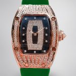 Luxury Super Clone Richard Mille RM 007 Ladies Diamond Set Green Strap Watch – Black Dial, Green Rubber Strap image 1