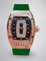 Luxury Super Clone Richard Mille RM 007 Ladies Diamond Set Green Strap Watch – Black Dial, Green Rubber Strap image 1