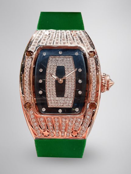 Luxury Super Clone Richard Mille RM 007 Ladies Diamond Set Green Strap Watch – Black Dial, Green Rubber Strap image 1