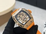 Richard Mille RM 052 Upgraded Tourbillon Movement Skull Rose Gold Super Clone - Orange Rubber Strap image 5