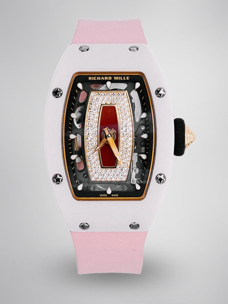 Richard Mille RM 07-01 Ladies Swiss Super Clone Watch – Pink Ceramic Skeleton Diamond Dial image 1 Richard Mille RM 07-01 Ladies Swiss Super Clone Watch – Pink Ceramic Skeleton Diamond Dial image 1