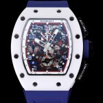 Luxury Super Clone Richard Mille RM 011-FM Watch – White Ceramic Case, Skeleton Dial, Blue Rubber Strap image 3