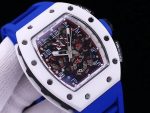 Luxury Super Clone Richard Mille RM 011-FM Watch – White Ceramic Case, Skeleton Dial, Blue Rubber Strap image 4
