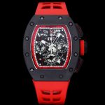 Luxury Men’s Richard Mille RM 011 Super Clone Watch, Black Ceramic Case, Red Rubber Strap image 2