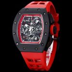 Luxury Men’s Richard Mille RM 011 Super Clone Watch, Black Ceramic Case, Red Rubber Strap image 4