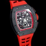 Luxury Men’s Richard Mille RM 011 Super Clone Watch, Black Ceramic Case, Red Rubber Strap image 5