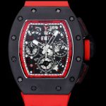 Luxury Men’s Richard Mille RM 011 Super Clone Watch, Black Ceramic Case, Red Rubber Strap image 3