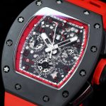 Luxury Men’s Richard Mille RM 011 Super Clone Watch, Black Ceramic Case, Red Rubber Strap image 7