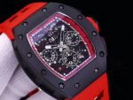 Luxury Men’s Richard Mille RM 011 Super Clone Watch, Black Ceramic Case, Red Rubber Strap image 6