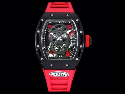 Super Clone Richard Mille RM052 Titanium Skeleton Tourbillon Watch with Red Rubber Strap image 2