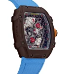 Richard Mille RM 27-04 Super Clone, Brown Carbon Case Skeleton Grid Dial Blue Nylon Strap Luxury Sports Wristwatch image 4
