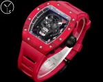 Richard Mille RM 052 Super Clone Red Carbon Case Skull Skeleton Dial Red Rubber Strap Luxury Sports Wristwatch image 3