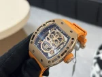 Richard Mille RM 052 Upgraded Tourbillon Movement Skull Rose Gold Super Clone - Orange Rubber Strap image 4
