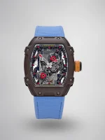 Richard Mille RM 27-04 Super Clone, Brown Carbon Case Skeleton Grid Dial Blue Nylon Strap Luxury Sports Wristwatch image 1