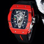 Luxury Sport Super Clone Richard Mille RM 40-01 Red Carbon Fiber Case Watch With Black Rubber Strap image 5