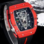 Luxury Sport Super Clone Richard Mille RM 40-01 Red Carbon Fiber Case Watch With Black Rubber Strap image 7