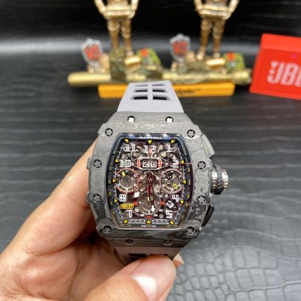 Swiss Richard Mille RM 11 Super Clone – 49mm Carbon Case, Skeleton Dial, Grey Rubber Strap image 2