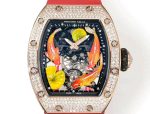Super Clone Richard Mille RM S10 Koi Tourbillon Watch Rose Gold with Diamond - Red Rubber Strap image 5