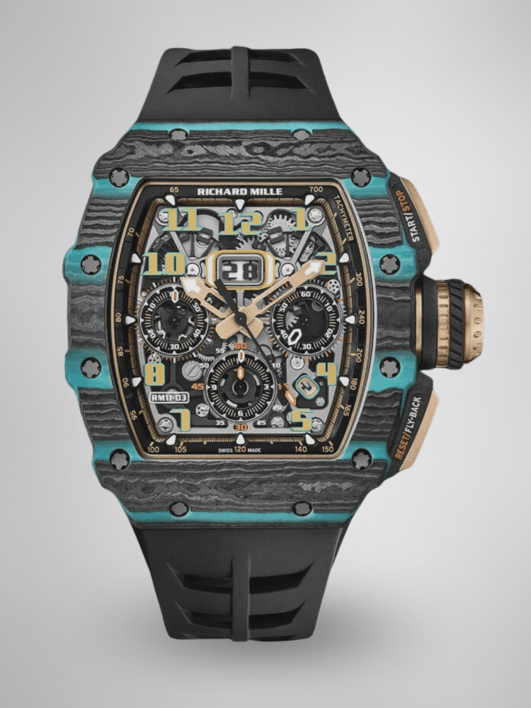 Swiss Super Clone Richard Mille RM 11-03 Carbon Turquoise Case Watch – Skeleton Dial Luxury Men's Timepiece image 1 Swiss Super Clone Richard Mille RM 11-03 Carbon Turquoise Case Watch – Skeleton Dial Luxury Men's Timepiece image 1