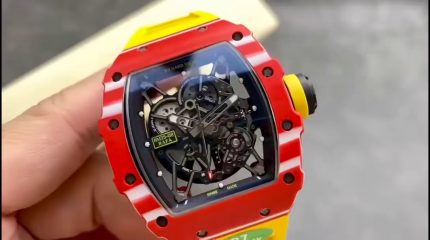 Best Richard Mille RM35-02 Super Clone – Red Carbon Case, Yellow Strap, Swiss Movement, Skeleton Dial image 2