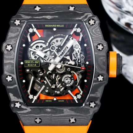 Swiss Super Clone Richard Mille RM 35-02 with NTPT Carbon Fiber Case, Orange Silicone Strap image 2