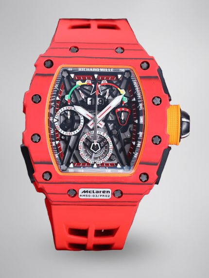 Best Richard Mille RM 50-03 Mclaren Super Clone Red Strap Watch For Men – Red Carbon Skeleton Dial with Swiss Movement image 1