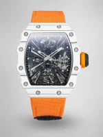 Richard Mille RM 12-01 Tourbillon Super Clone - White Carbon Fiber Orange Strap image 1