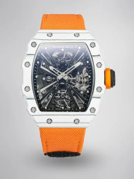 Richard Mille RM 12-01 Tourbillon Super Clone - White Carbon Fiber Orange Strap image 1