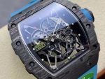 Super Clone Richard Mille RM 35-02 Swiss NTPT Carbon Fiber Case, Blue Rubber Strap Watch image 6