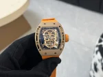 Richard Mille RM 052 Upgraded Tourbillon Movement Skull Rose Gold Super Clone - Orange Rubber Strap image 3