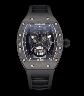 Best Richard Mille RM 052 Super Clone Black Carbon Fiber Case Watch – Men’s Luxury Watch With Skeleton Skull Dial image 2