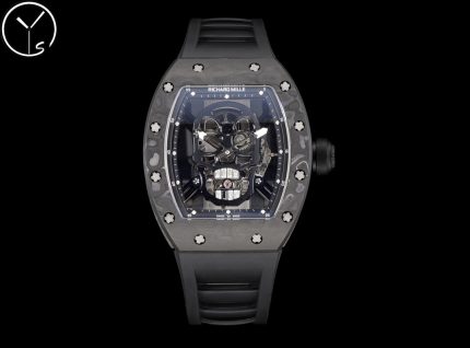 Best Richard Mille RM 052 Super Clone Black Carbon Fiber Case Watch – Men’s Luxury Watch With Skeleton Skull Dial image 2