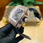 Richard Mille RM 023 Super Clone, Rose Gold Diamond-Set Case Skeleton Dial Black Rubber Strap Luxury Automatic Sports Wristwatch image 5