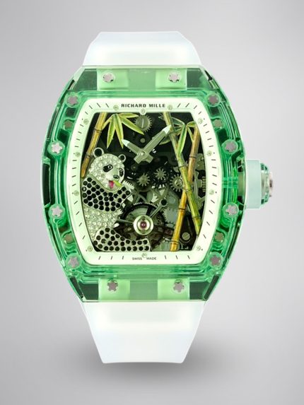 Luxury Super Clone Richard Mille RM 26-01 Panda Tourbillon Watch Full Crystal Case Skeleton Dial with White Rubber Strap image 1