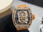 Richard Mille RM 052 Upgraded Tourbillon Movement Skull Rose Gold Super Clone - Orange Rubber Strap image 2