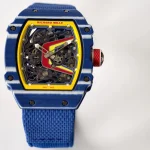 UMI RM 67-02 Fernando Alonso Blue Carbon Case Yellow Bezel Blue Fabric Strap Super Clone Watch image 5