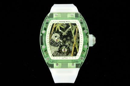 Luxury Super Clone Richard Mille RM 26-01 Panda Tourbillon Watch Full Crystal Case Skeleton Dial with White Rubber Strap image 2
