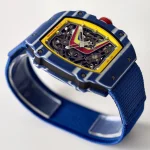 UMI RM 67-02 Fernando Alonso Blue Carbon Case Yellow Bezel Blue Fabric Strap Super Clone Watch image 3